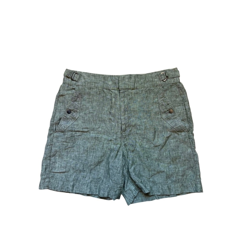 Athleta Womens 100% Linen Shorts Green Size 12 Elastic Coastal Travel Beach